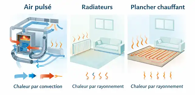 Air pulsé radiateurs ou plancher chauffant